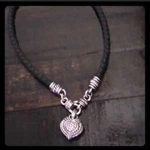 Judith Ripka Heart Pendant on Leather Necklace